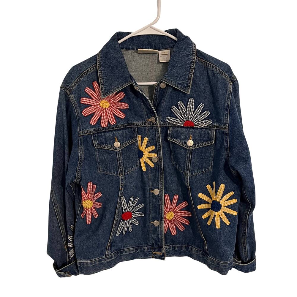 Vtg SUSAN BRISTOL Casual Denim Jacket Small Floral Embroidered Cottagecore 90s